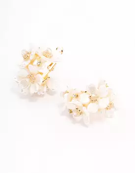 Gold Plated Flower Cluster Hoop Earrings