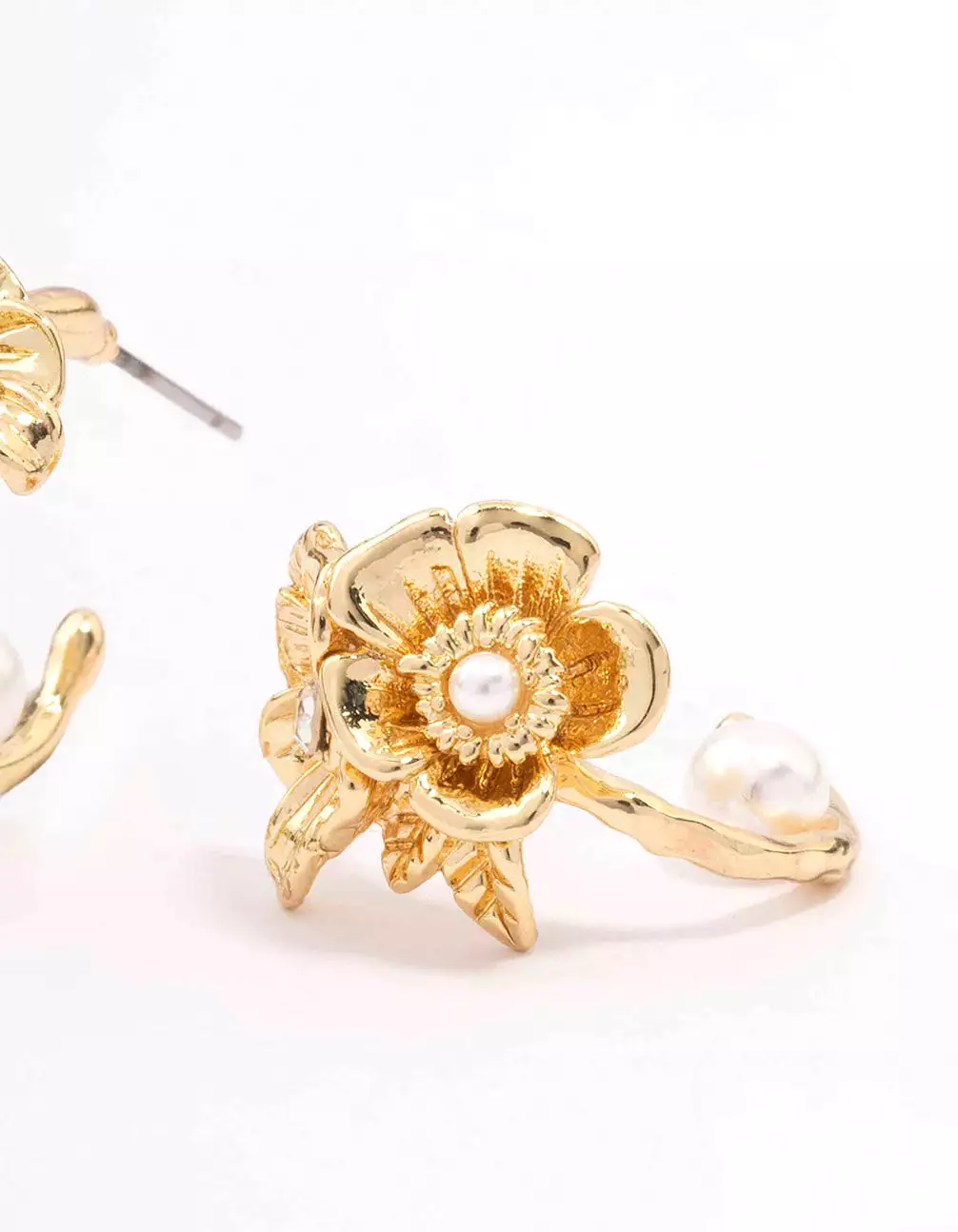 Gold Plated Flower Pearl Hoop Earrings