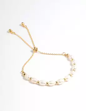 Gold Plated Freshwater Pearl Chain Toggle Bracelet