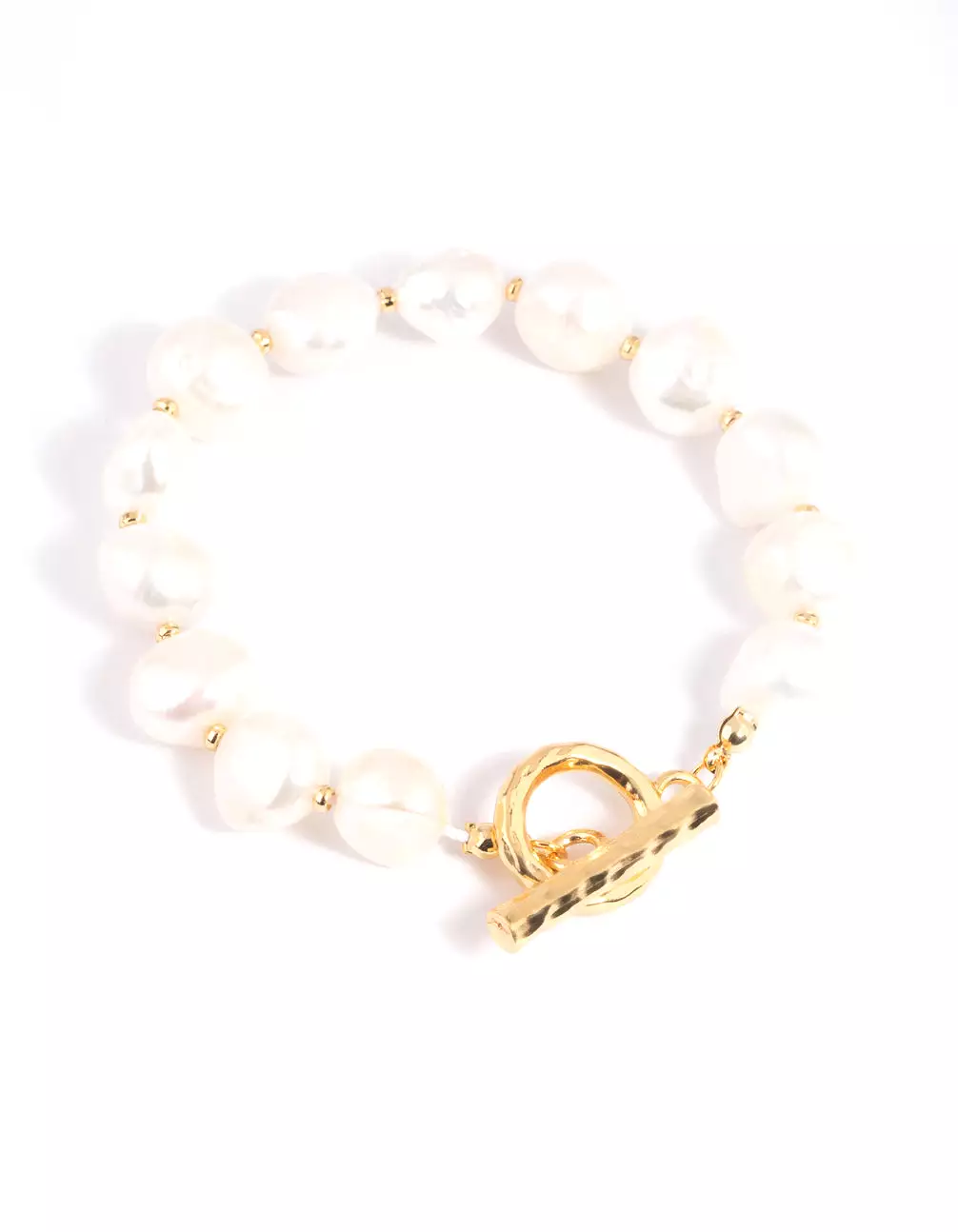 Gold Plated Freshwater Pearl Molten Fob Bracelet