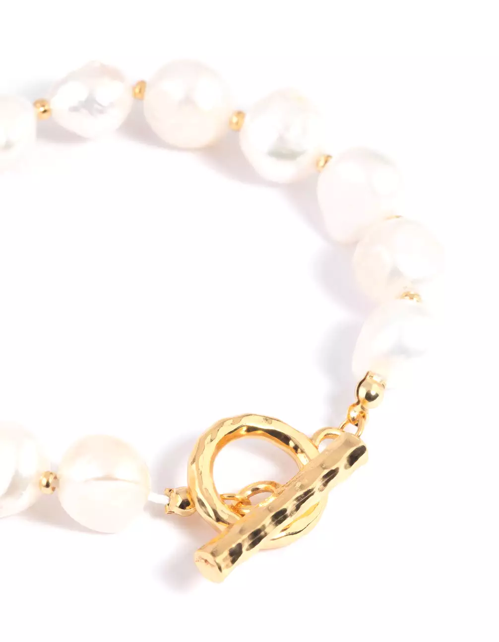 Gold Plated Freshwater Pearl Molten Fob Bracelet