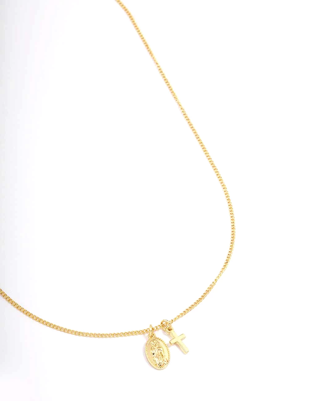 Gold Plated Mary Cross Charm Pendant Necklace