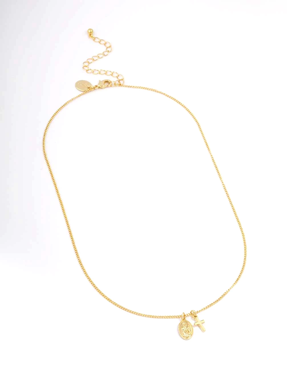 Gold Plated Mary Cross Charm Pendant Necklace