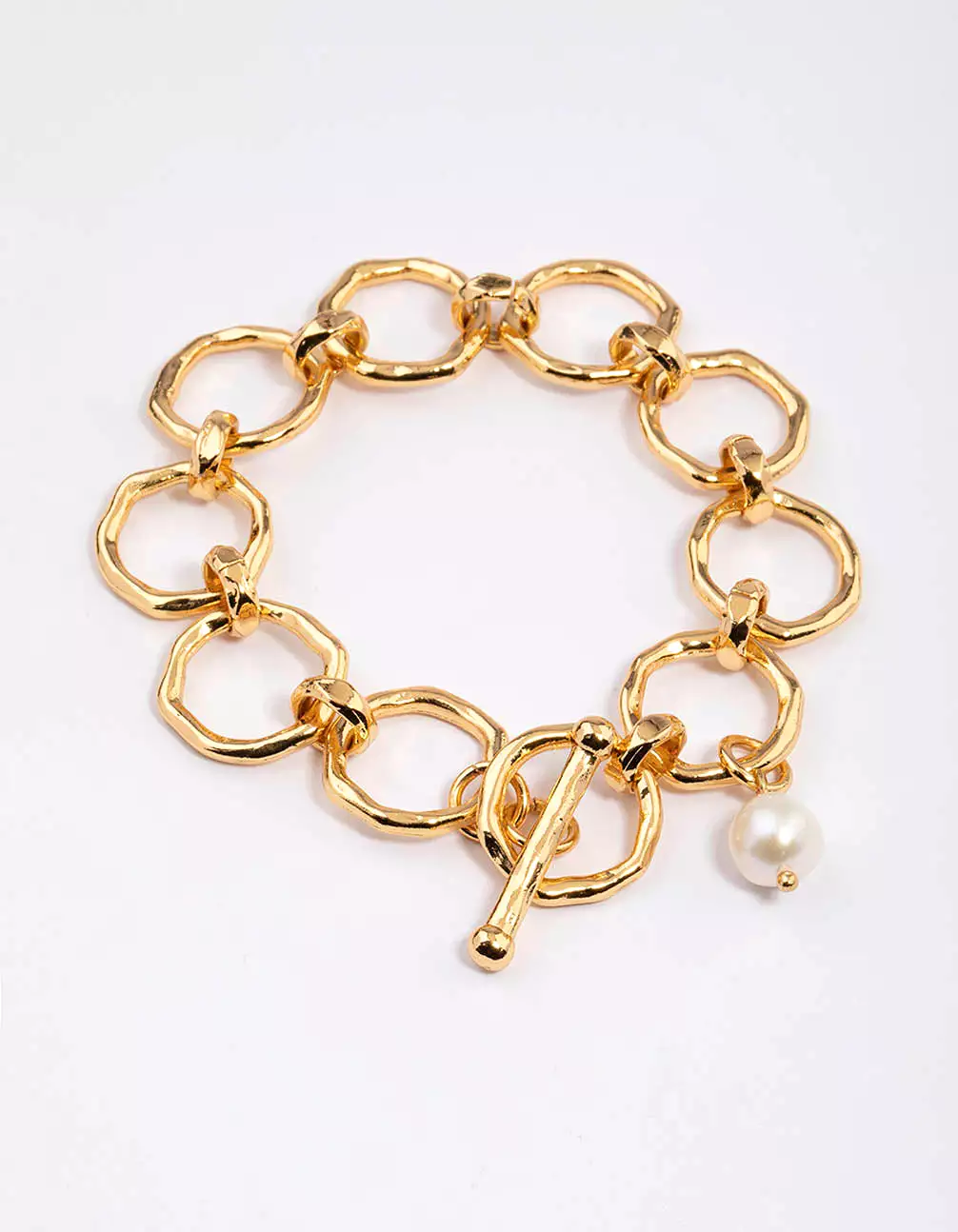 Gold Plated Molten Open Chain Freshwater Pearl Bracelet