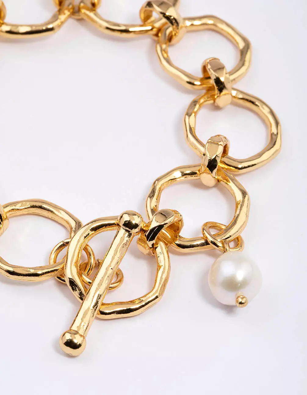 Gold Plated Molten Open Chain Freshwater Pearl Bracelet