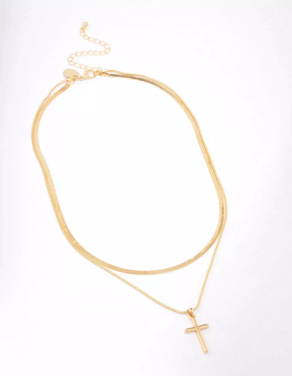 Gold Plated Plain Cross Snake Layered Necklace