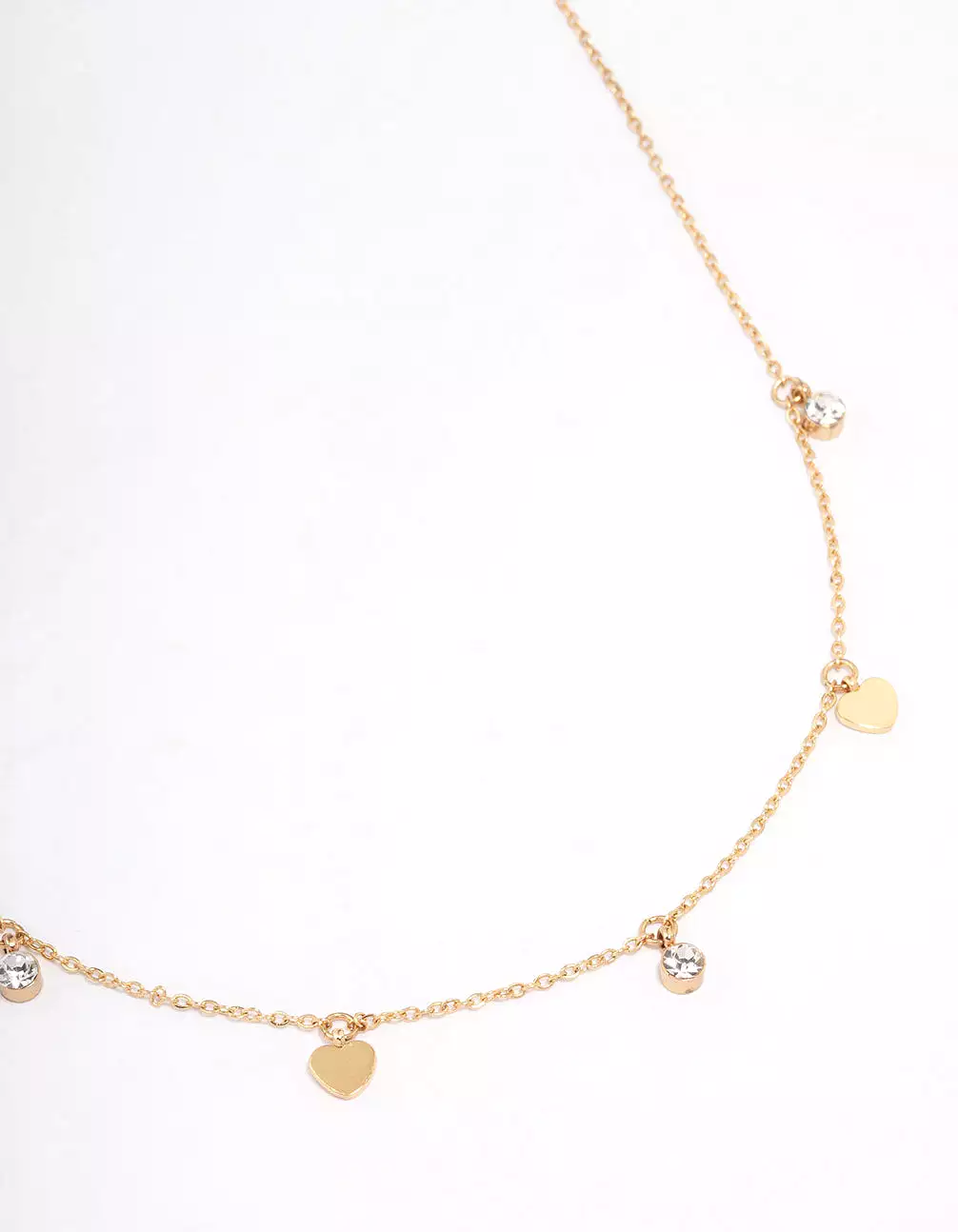 Gold Plated Stainless Steel Diamante & Heart Droplet Short Necklace