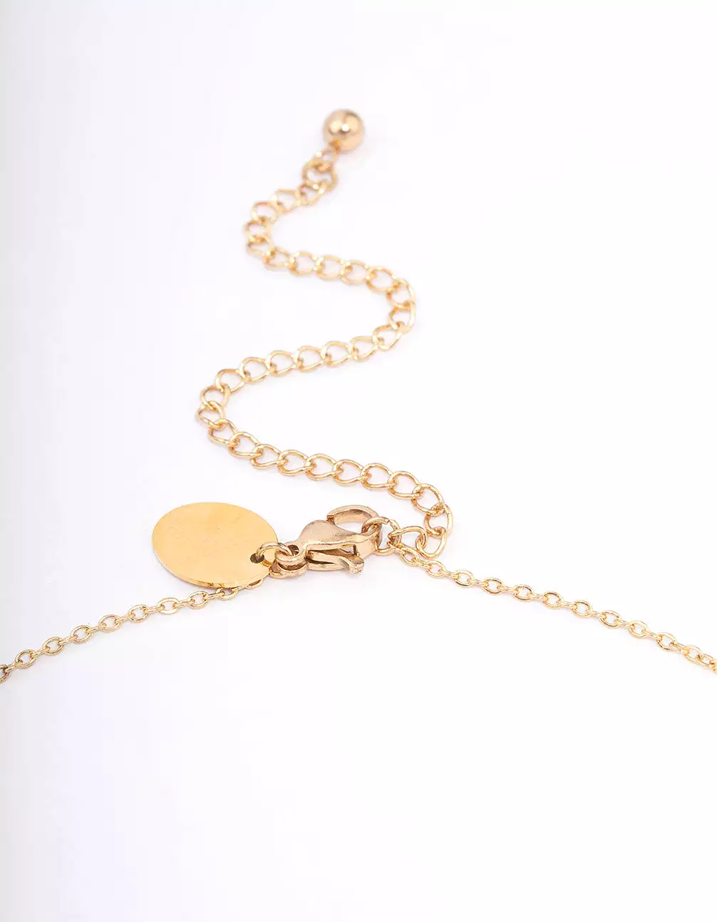 Gold Plated Stainless Steel Diamante & Heart Droplet Short Necklace