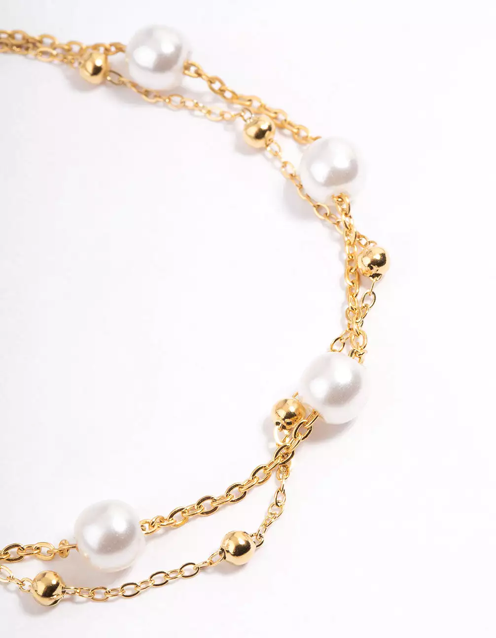 Gold Plated Stainless Steel Double Layer Pearl Ball Bracelet