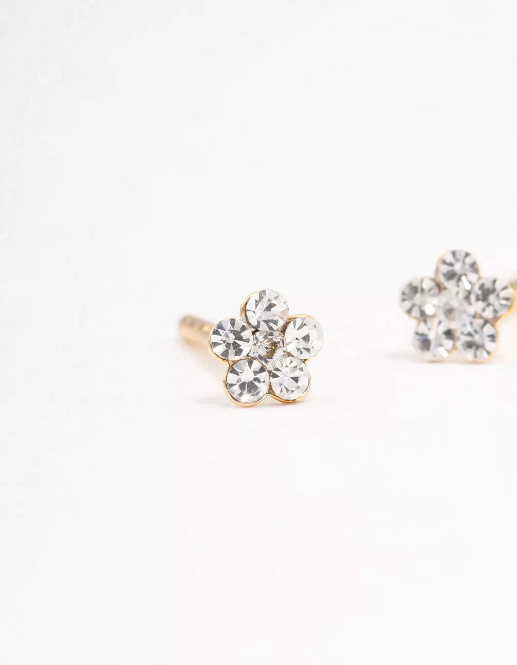 Gold Plated Sterling Silver Diamante Flower Stud Earrings