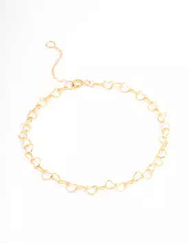 Gold Plated Sterling Silver Linked Hearts Bracelet