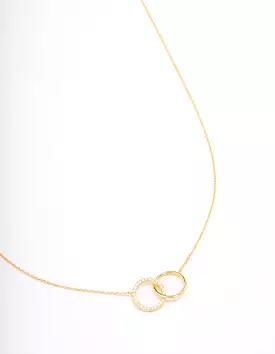 Gold Plated Sterling Silver Paved Link Hoop Necklace