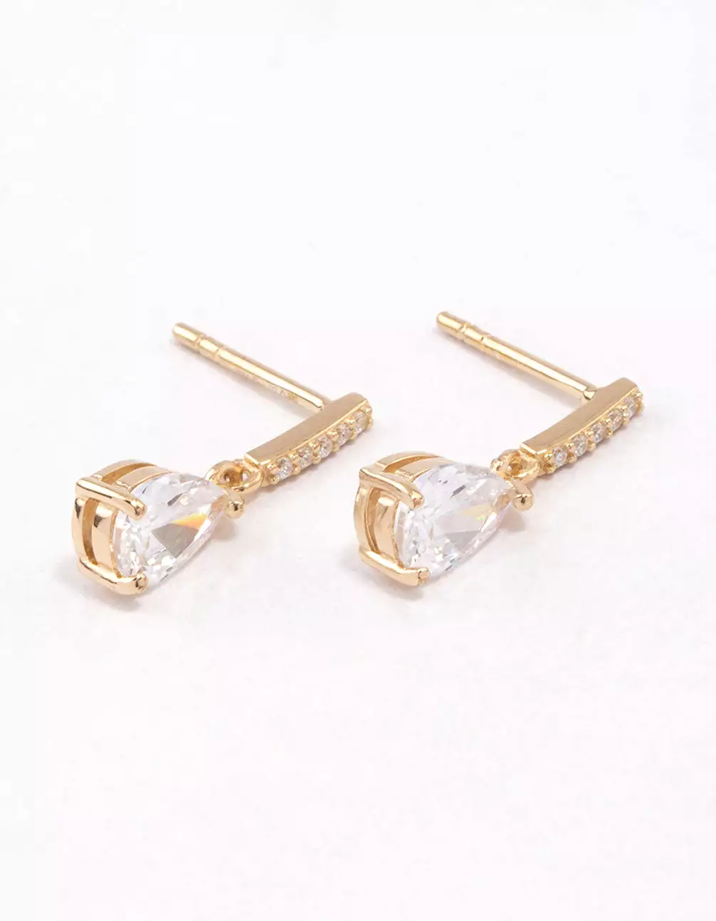 Gold Plated Sterling Silver Teardrop Cubic Zirconia Drop Earrings