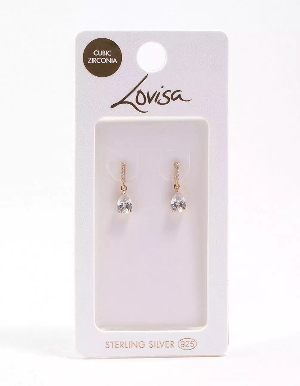 Gold Plated Sterling Silver Teardrop Cubic Zirconia Drop Earrings