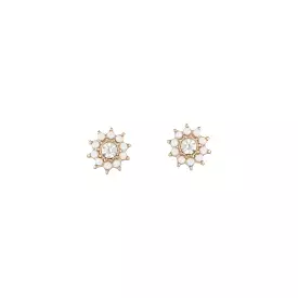 Gold White Flower Diamante Stud Earrings