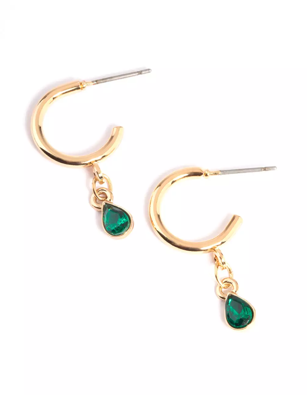 Green Teardrop Stone Drop Huggie Earrings