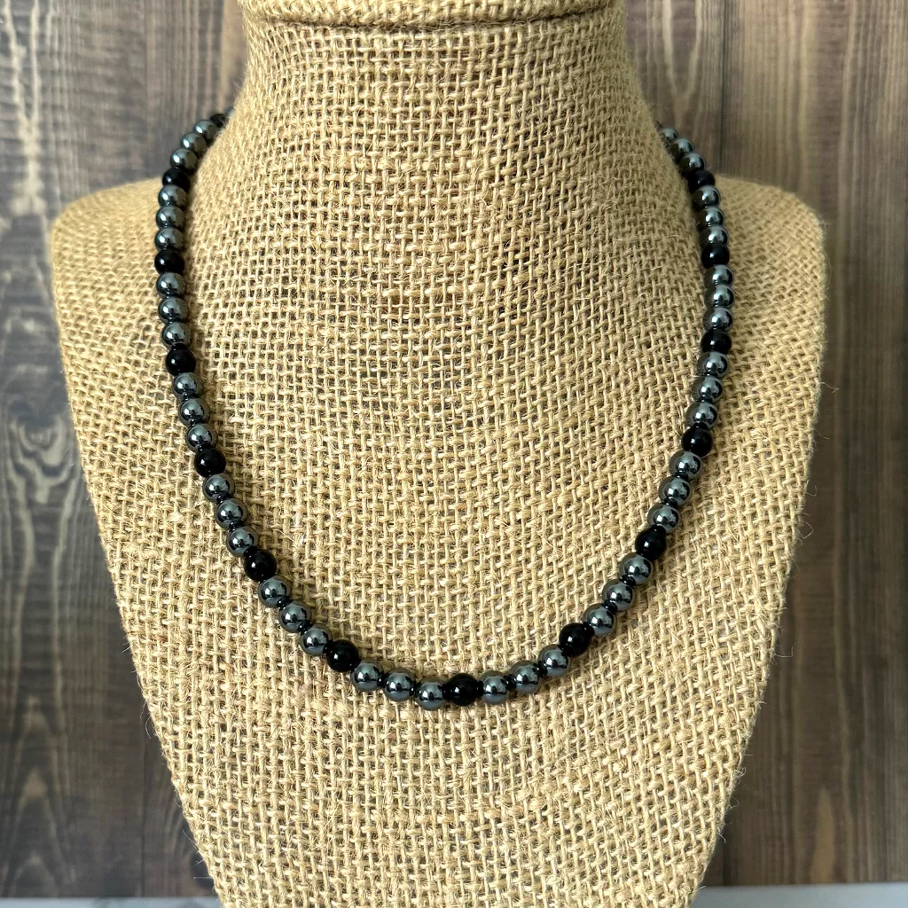 Hematite and Black Onyx Mens Beaded Necklace