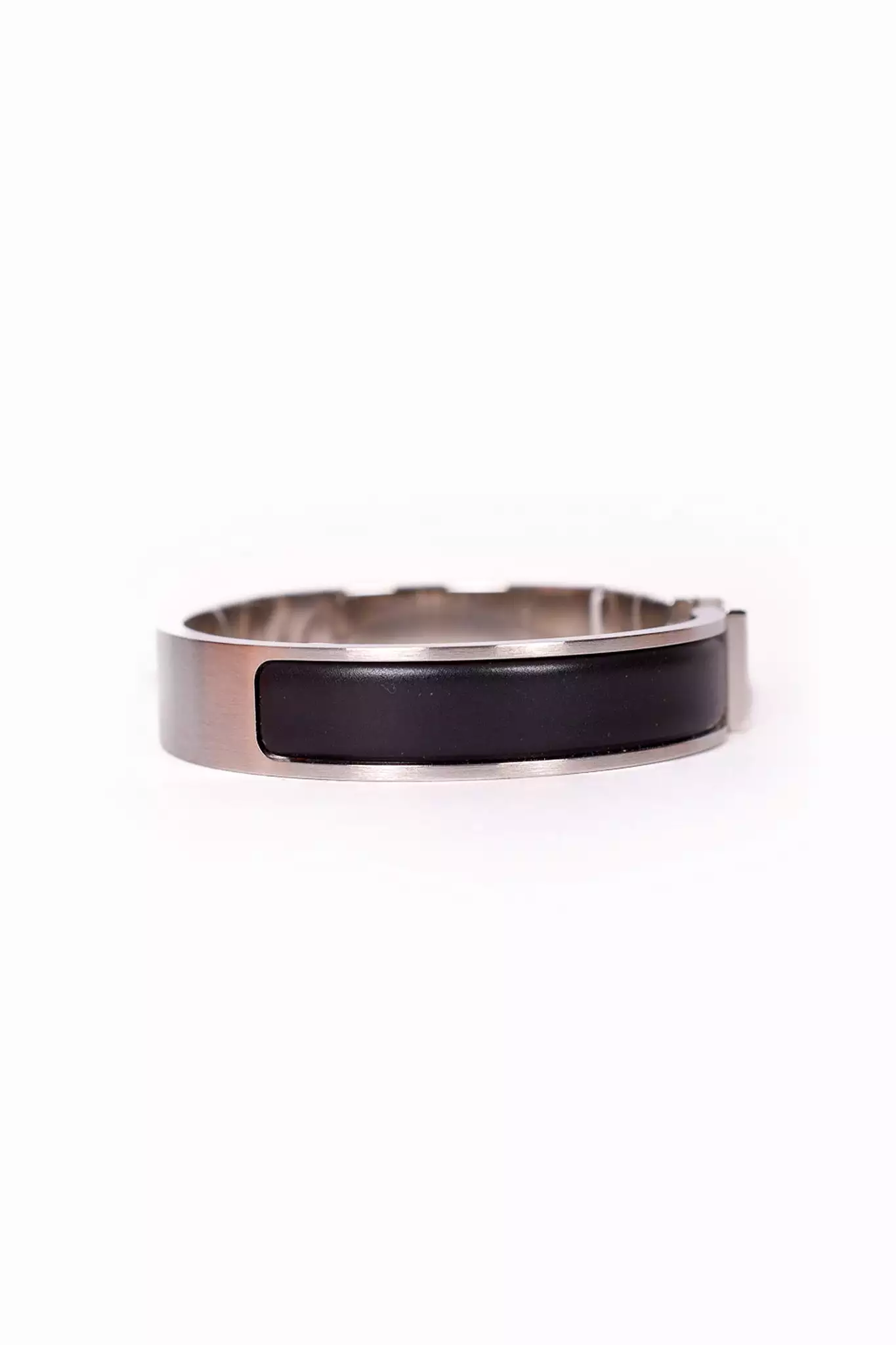 Hermes Brushed Silver Toned Matte Black Enamel Clic Clac Bangle