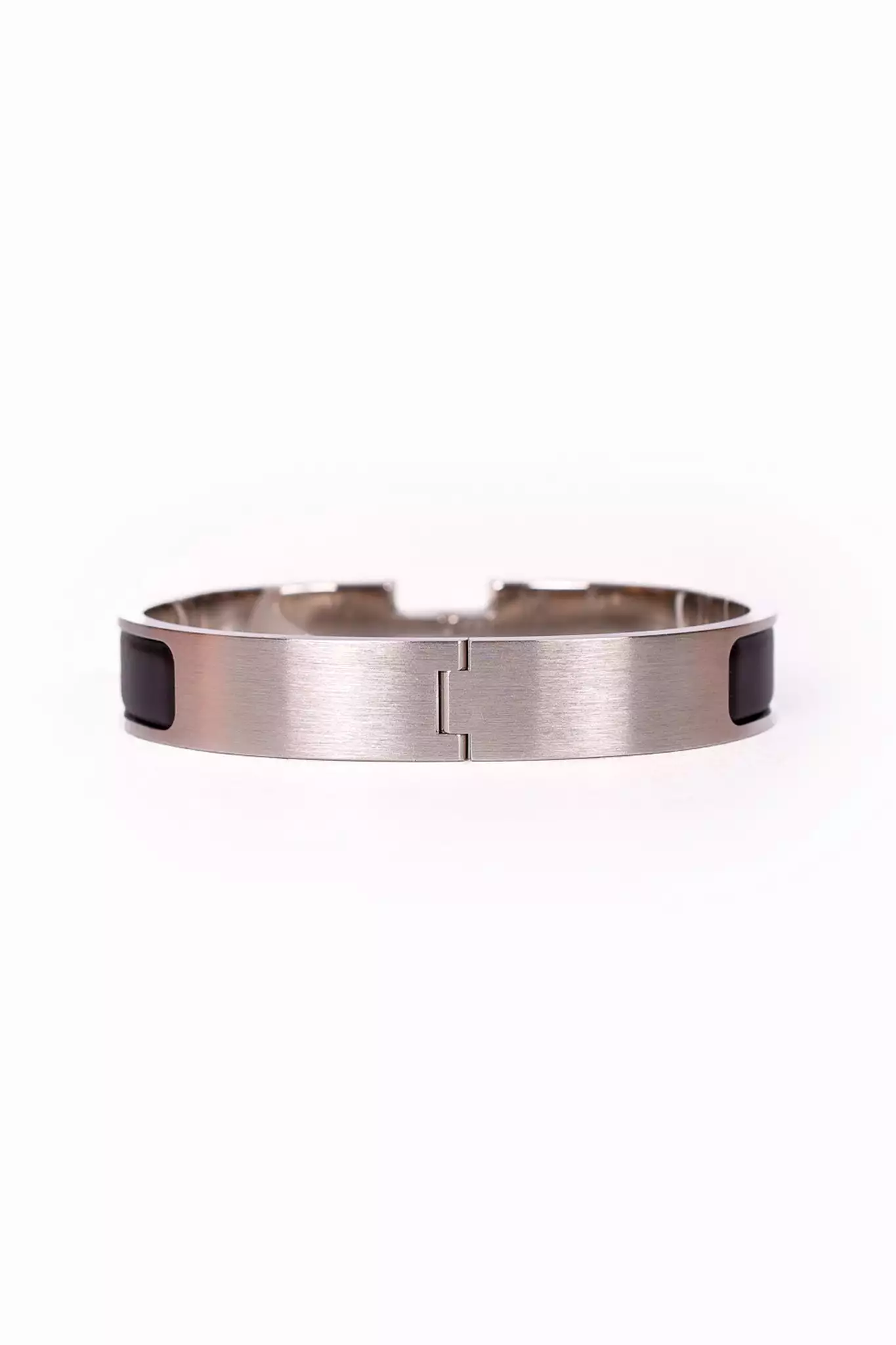 Hermes Brushed Silver Toned Matte Black Enamel Clic Clac Bangle