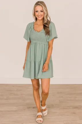 Holding On To Forever Smocked Dress- Sage