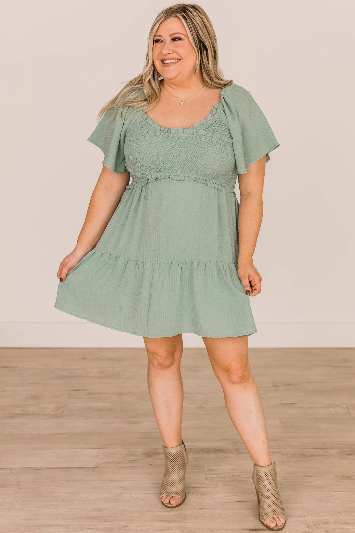 Holding On To Forever Smocked Dress- Sage