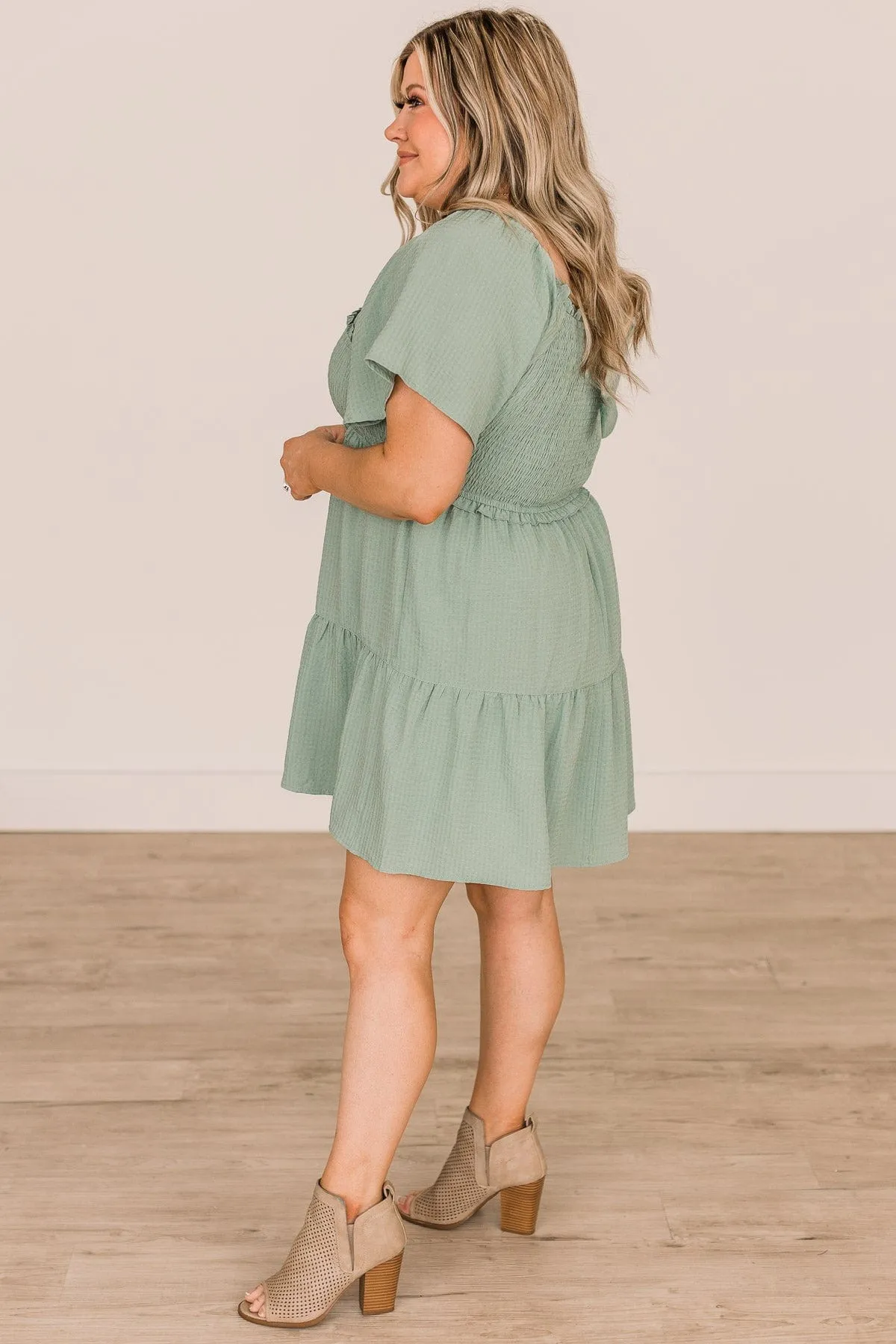 Holding On To Forever Smocked Dress- Sage