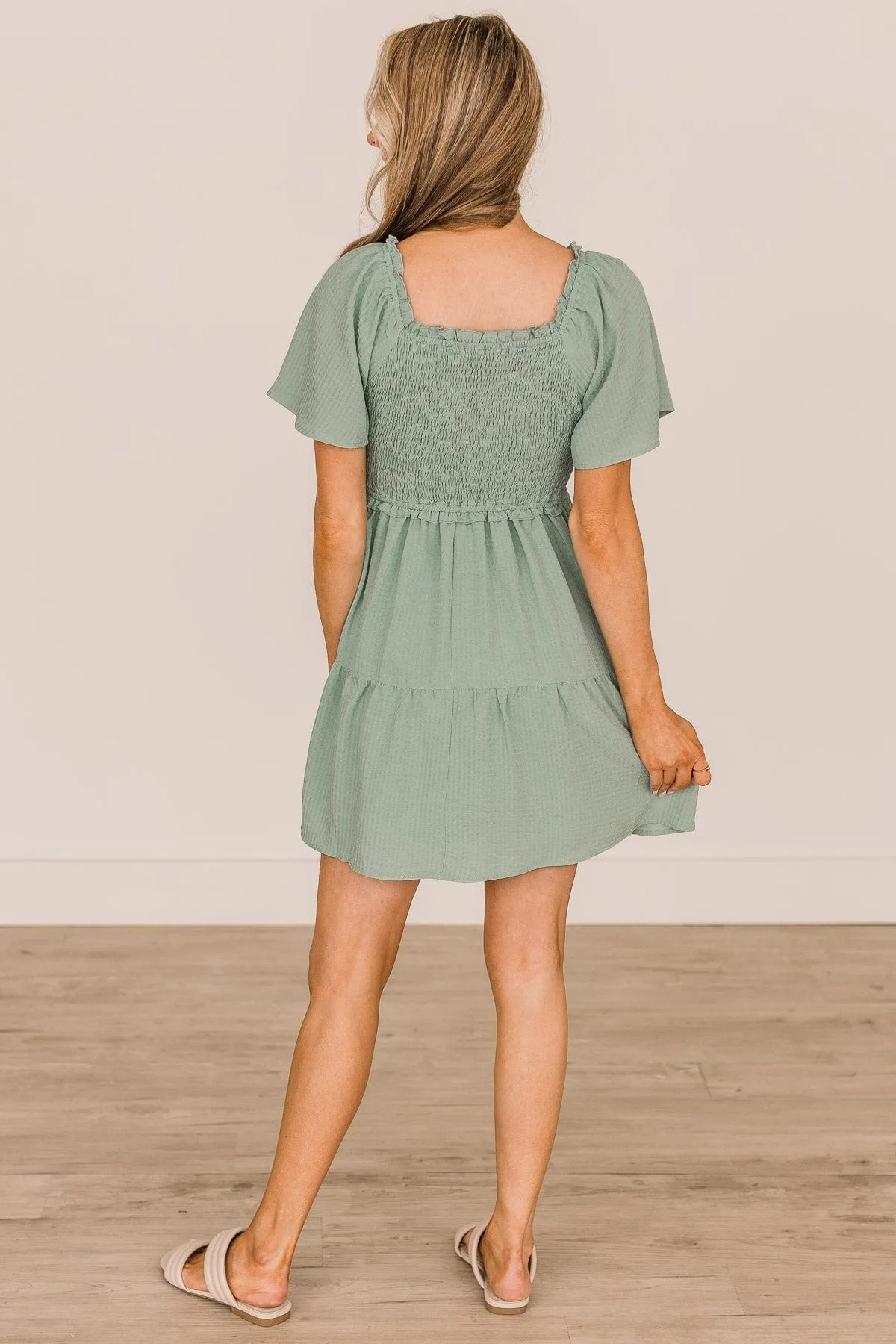 Holding On To Forever Smocked Dress- Sage