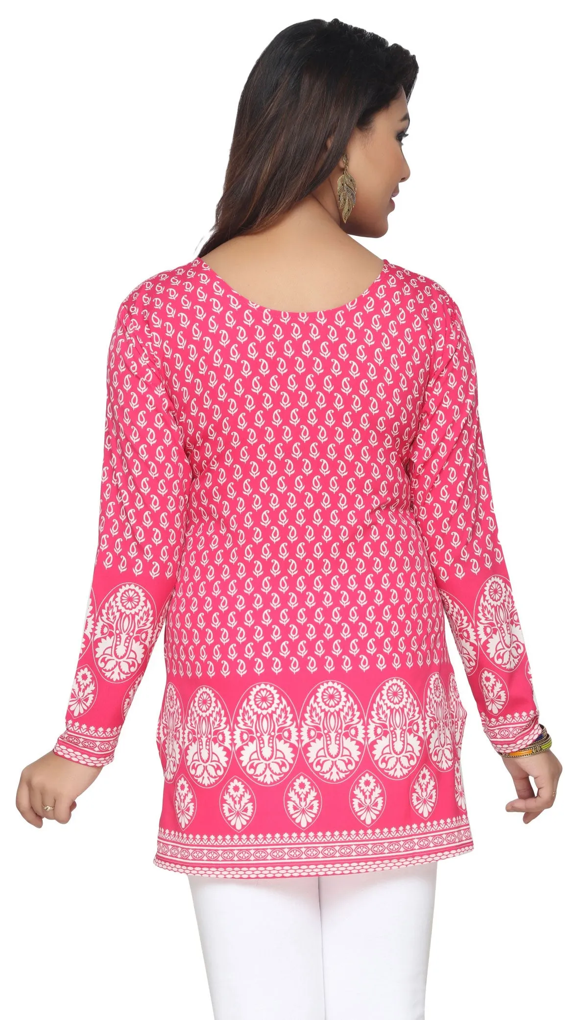 India Short Kurti Women's Kurta Printed Indian Clothing (Pink)