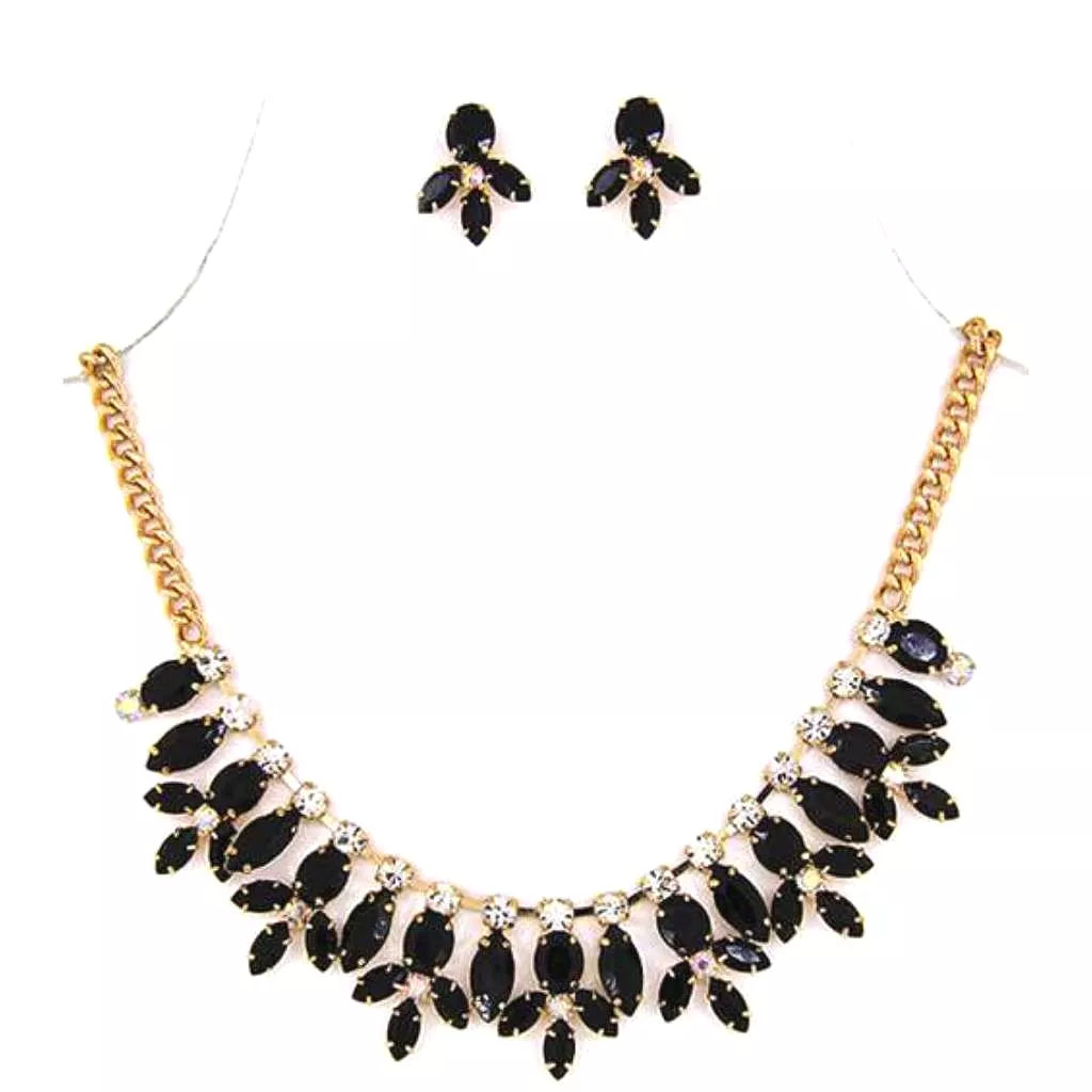 Jet Black Crystal Collar Necklace and Earrings