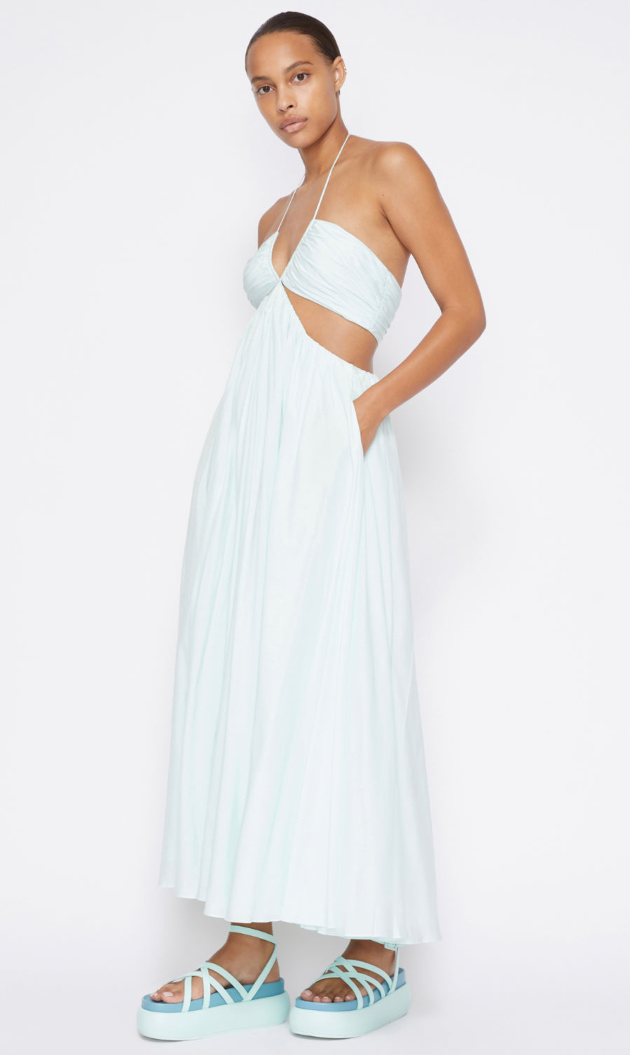 Jonathan Simkhai - Anita Pearl Trim halter midi Dress - Seafoam