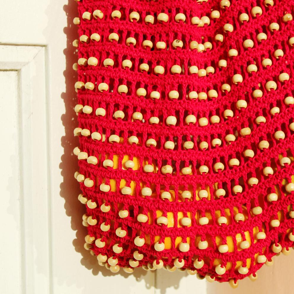 Karma Wooden Crochet Beads Bag in Red