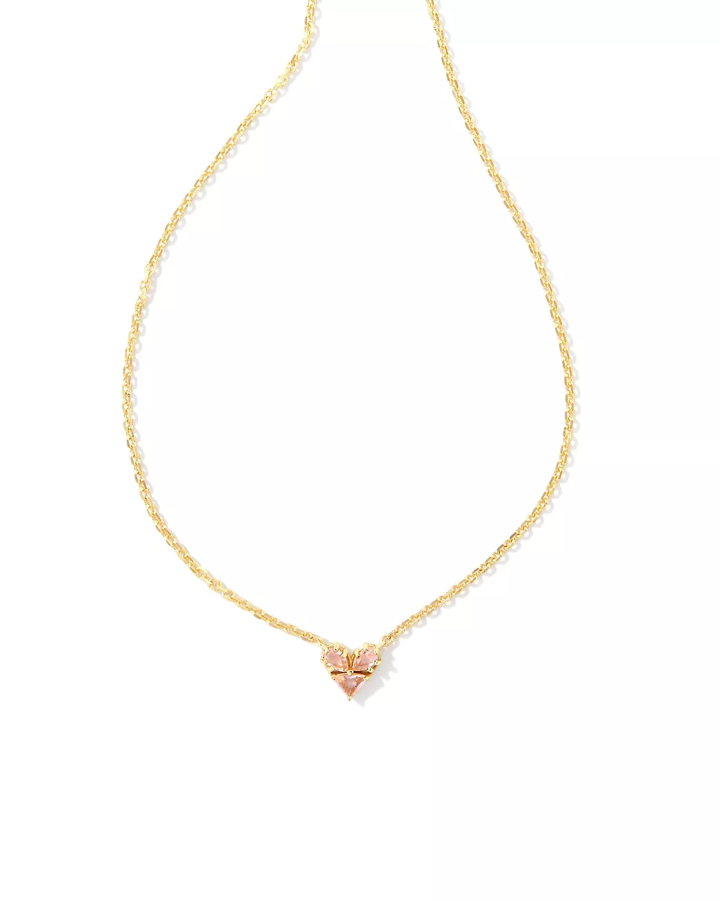 Katy Gold Heart Short Pendant Necklace in Pink Glass