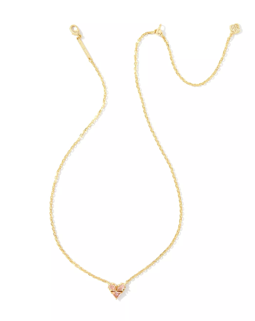 Katy Gold Heart Short Pendant Necklace in Pink Glass