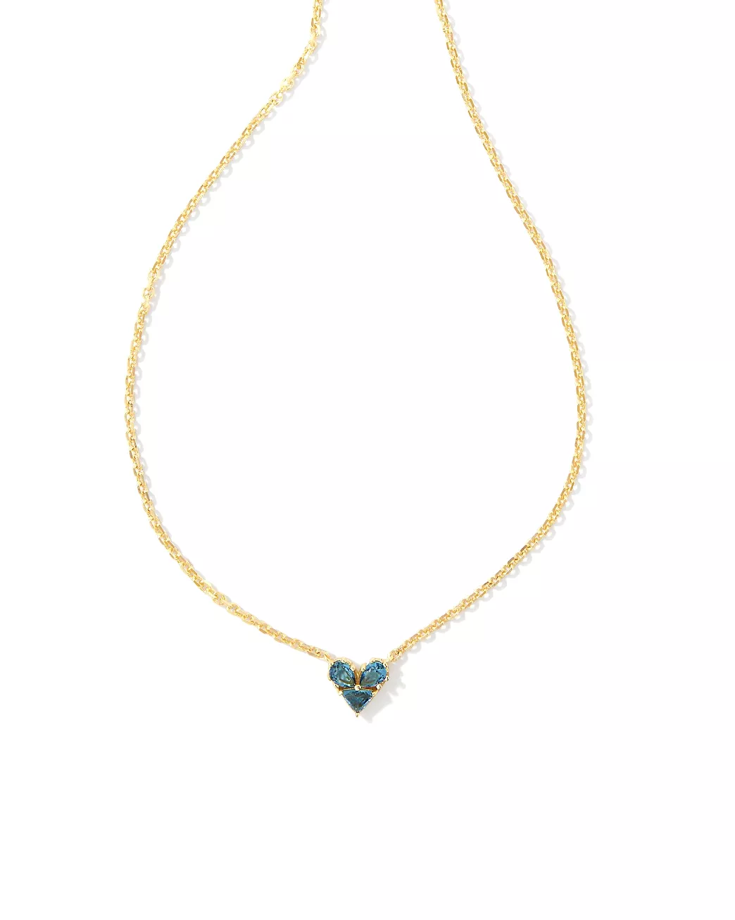 Katy Gold Heart Short Pendant Necklace in Teal Glass