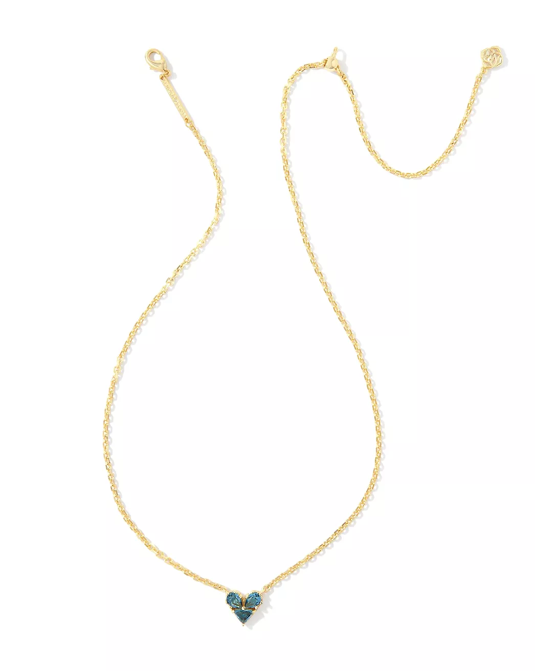 Katy Gold Heart Short Pendant Necklace in Teal Glass