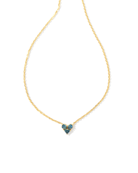 Katy Gold Heart Short Pendant Necklace in Teal Glass