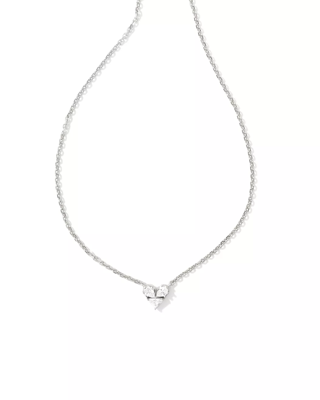 Katy Silver Heart Short Pendant Necklace in White Crystal