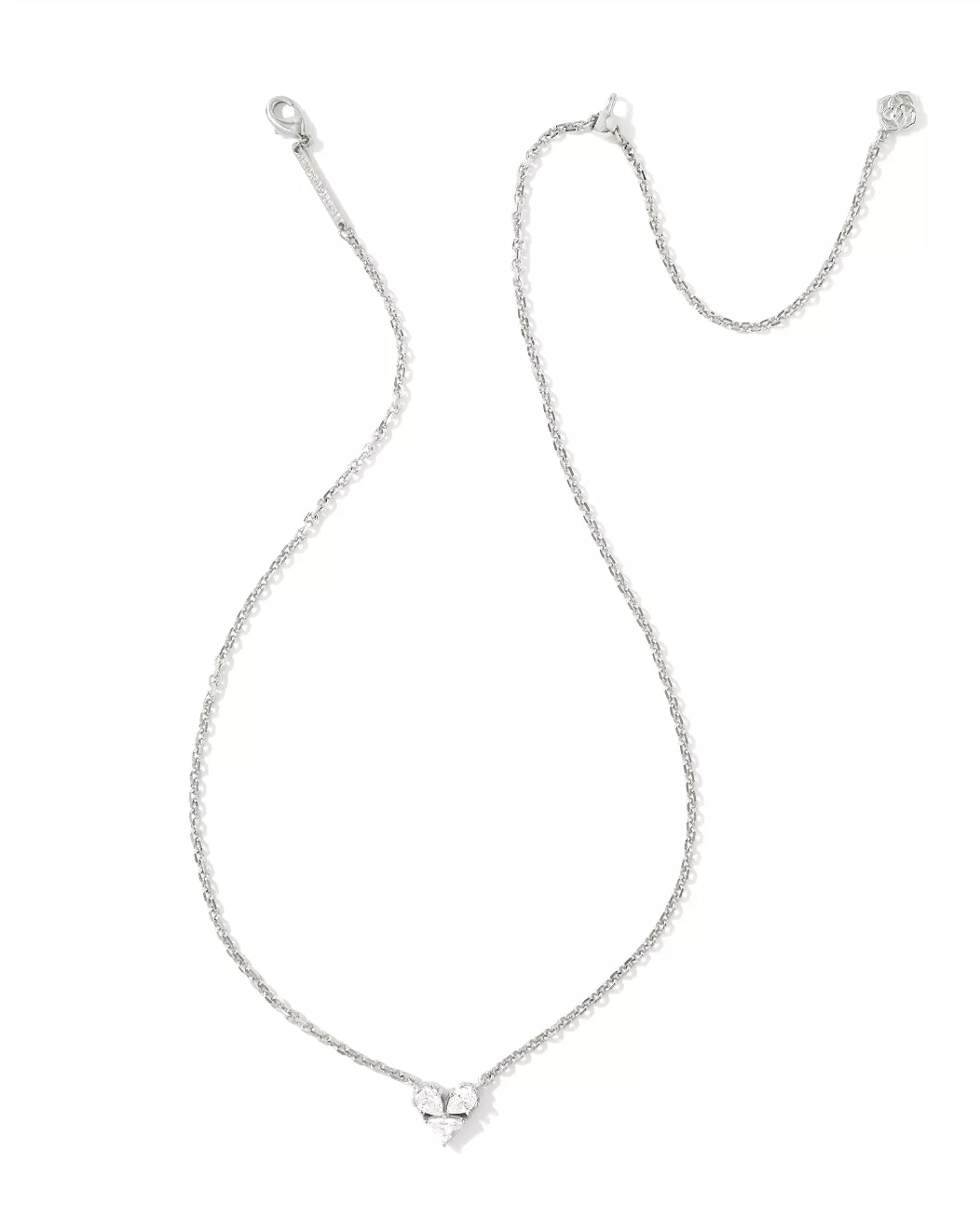 Katy Silver Heart Short Pendant Necklace in White Crystal