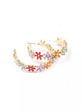 Kene Stone Flower Hoop Earring- MULTI