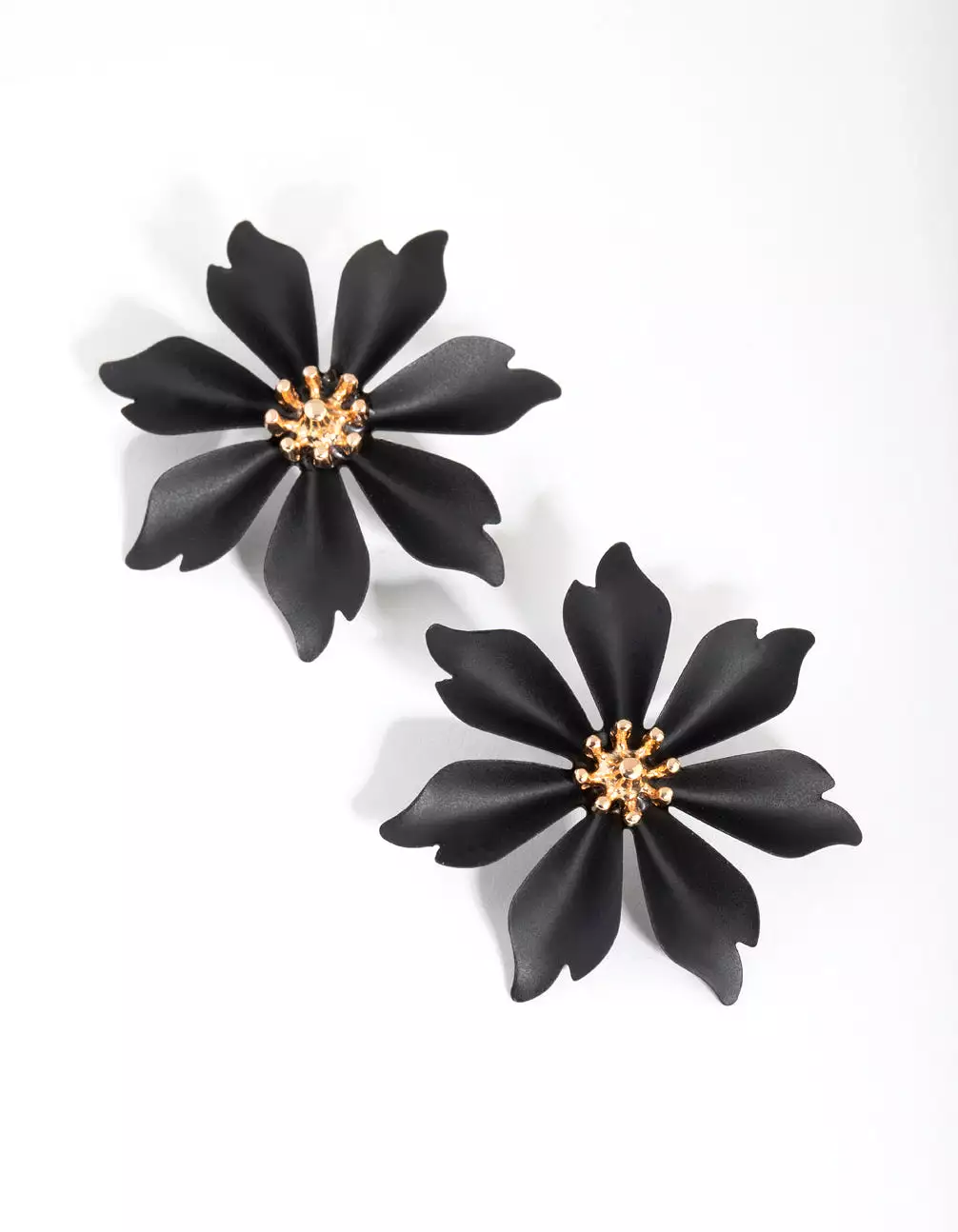 Large Matte Black Flower Stud Earrings