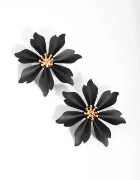 Large Matte Black Flower Stud Earrings