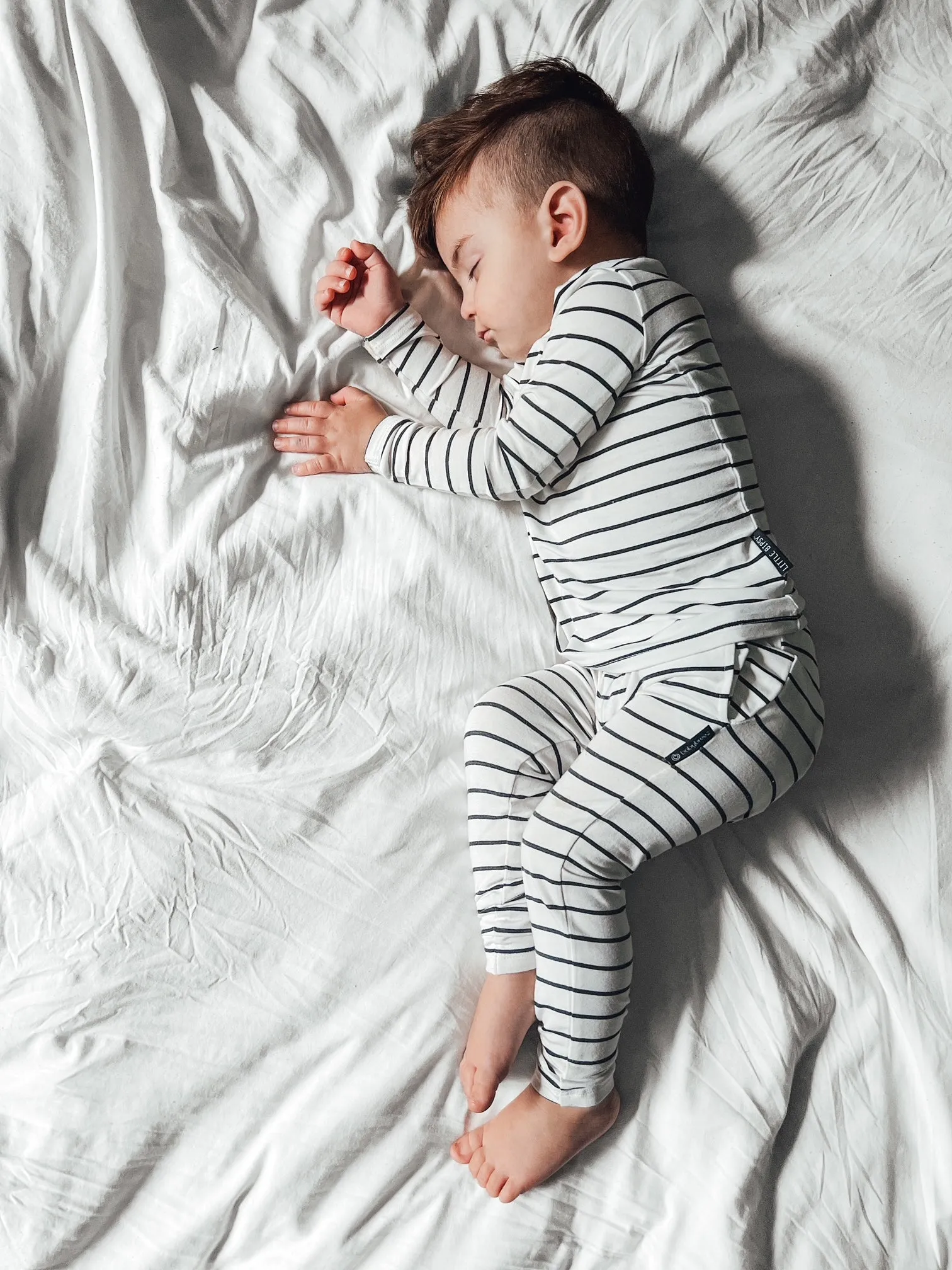 LB x Baby Breez Long Sleeve Pinstripe 2 Piece Pajamas - White and Black