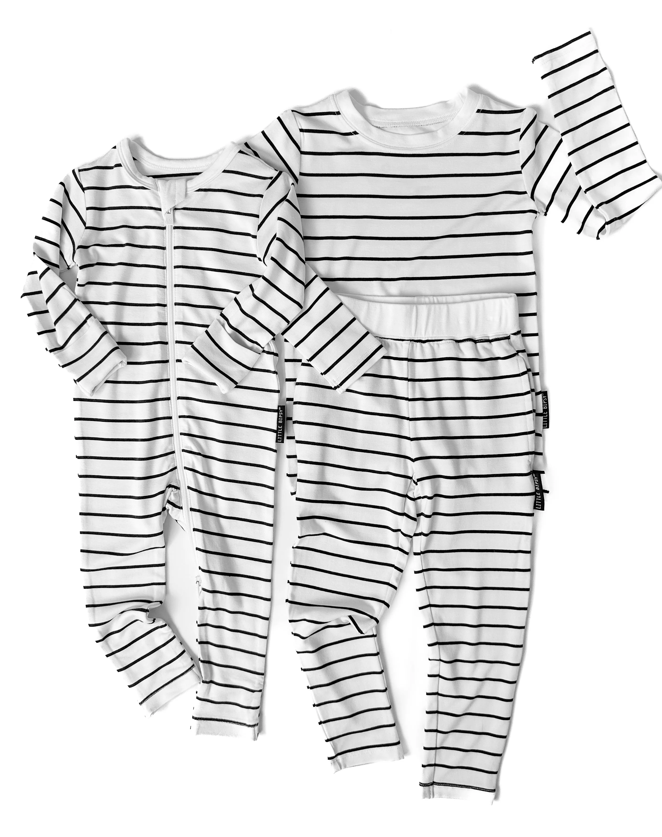 LB x Baby Breez Long Sleeve Pinstripe 2 Piece Pajamas - White and Black