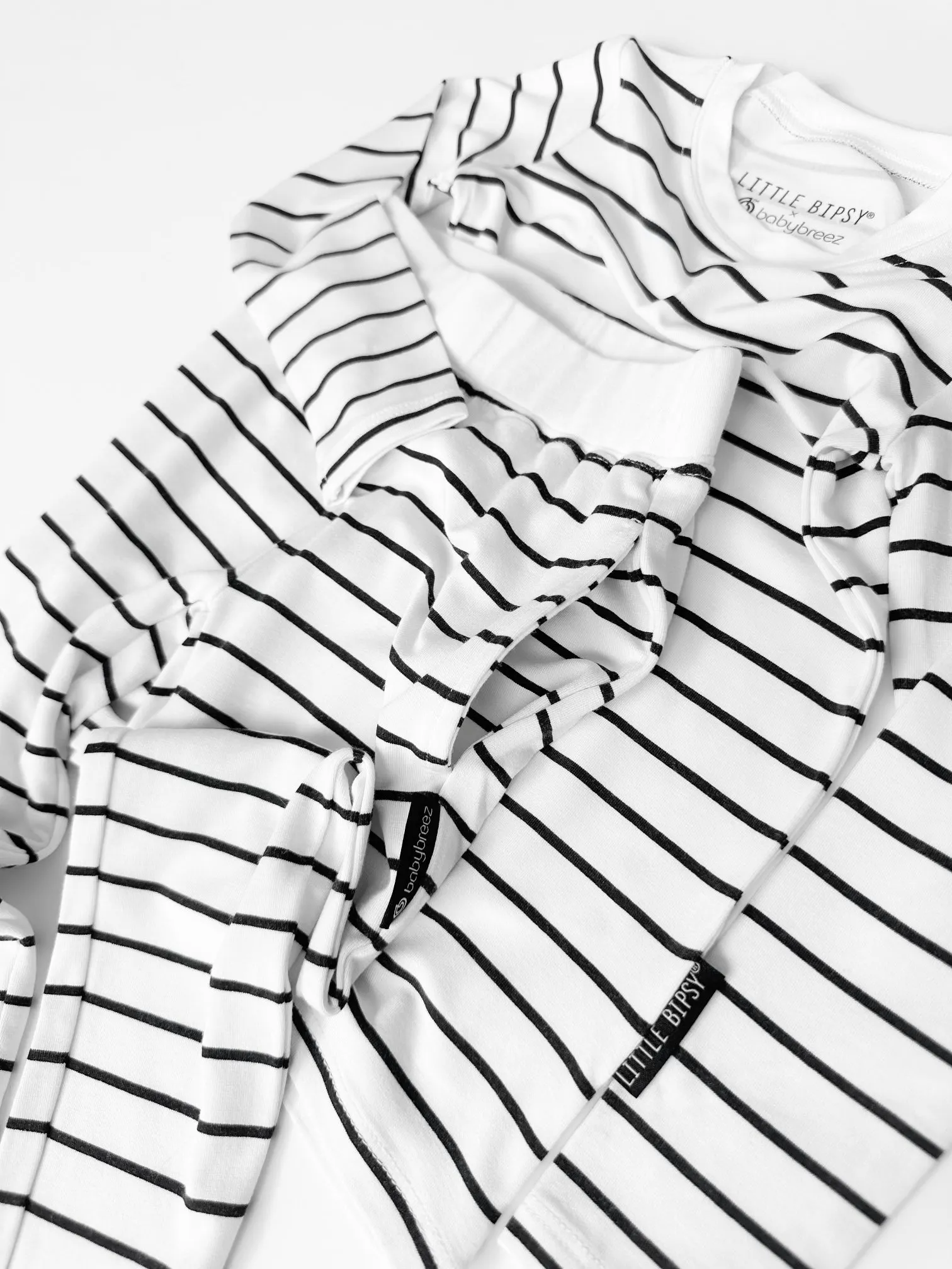 LB x Baby Breez Long Sleeve Pinstripe 2 Piece Pajamas - White and Black