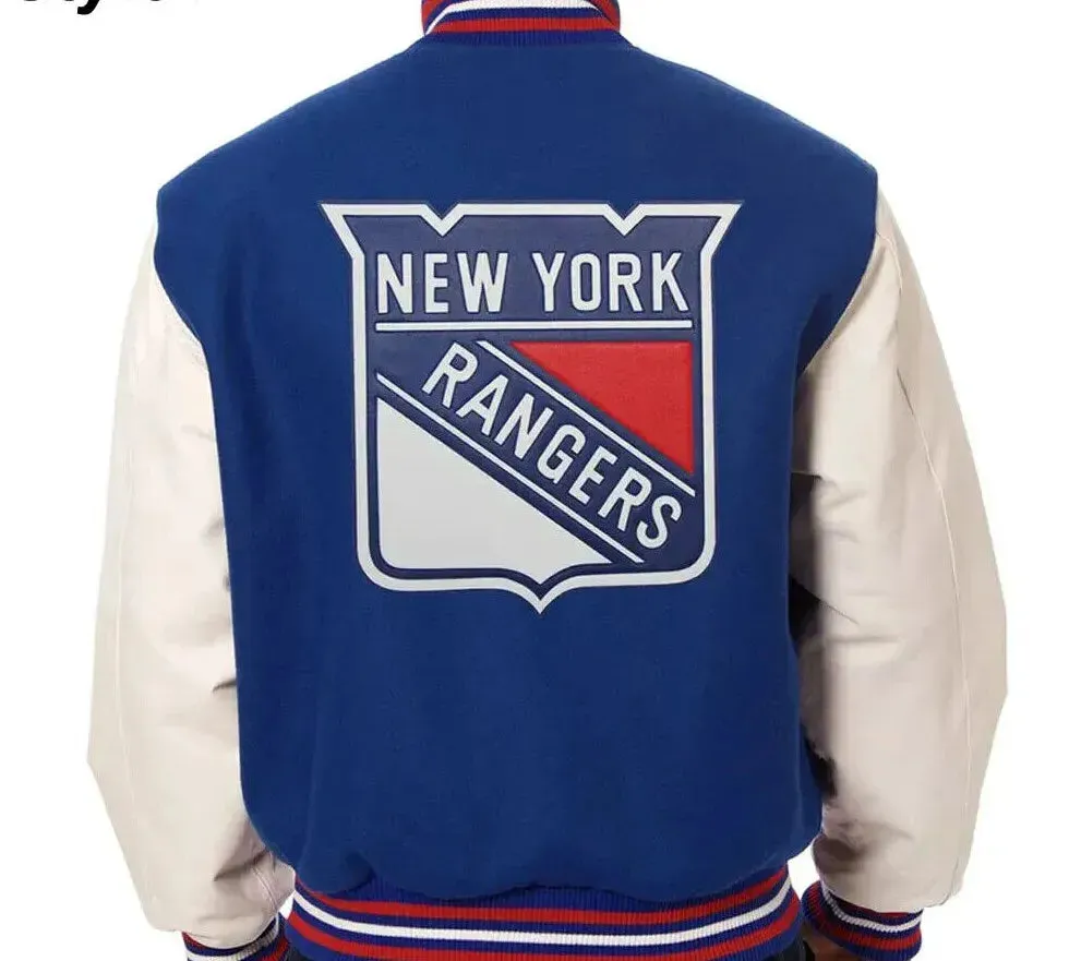 Letterman New York Rangers White and Royal Blue Varsity Jacket