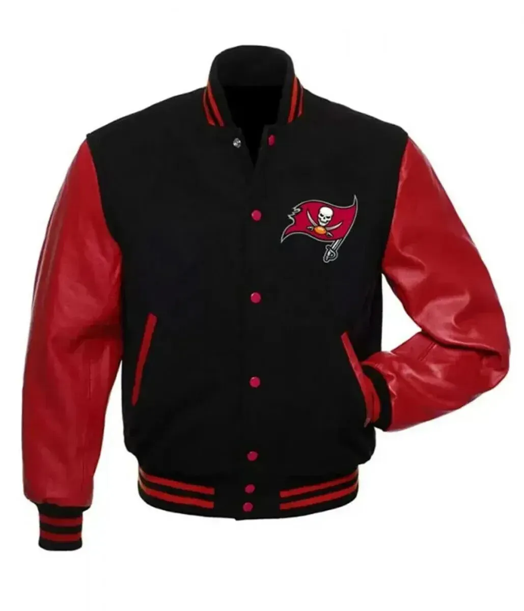 Letterman Tampa Bay Buccaneers Black and Red Varsity Jacket