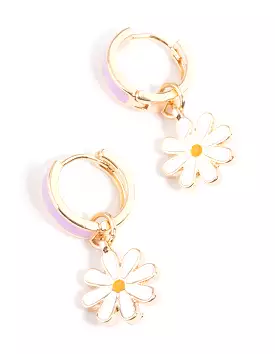 Lilac Enamel Daisy Huggie Earrings