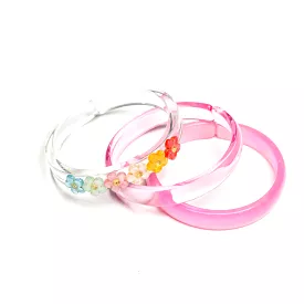 Lilies & Roses 3pc Bangle Set - Pearl Colors Flowers + Pink Bangle