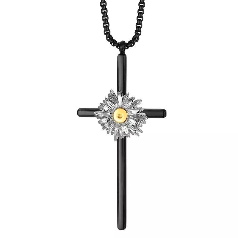 LURS Daisy Flower Cross necklace ( Silver / Black )