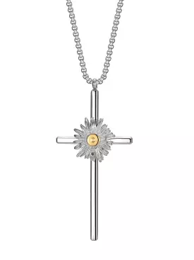 LURS Daisy Flower Cross necklace ( Silver / Black )